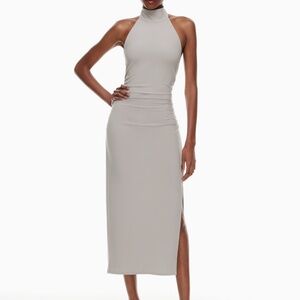 Aritzia Wilfred Ruched Halter Maxi Dress Taupe Open Back Formal XS